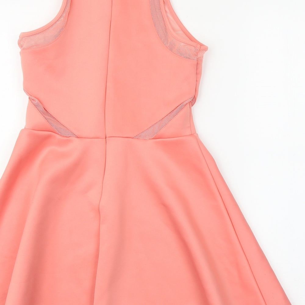 New Look Girls Pink Polyester Skater Dress Size 12-13 Years Round Neck Zip