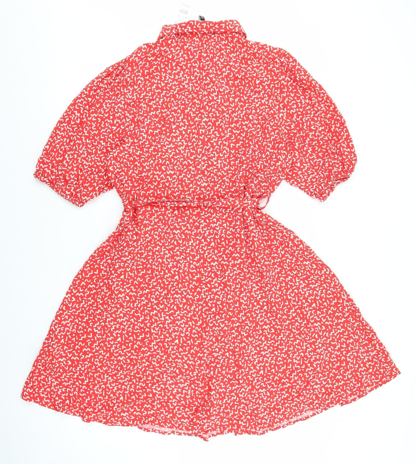New Look Womens Red Geometric Viscose Shirt Dress Size 20 Collared Button