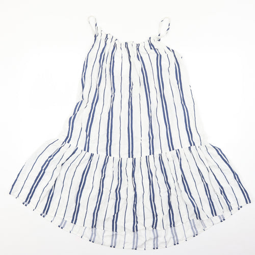 H&M Womens White Striped Viscose Tank Dress Size 10 Round Neck Pullover