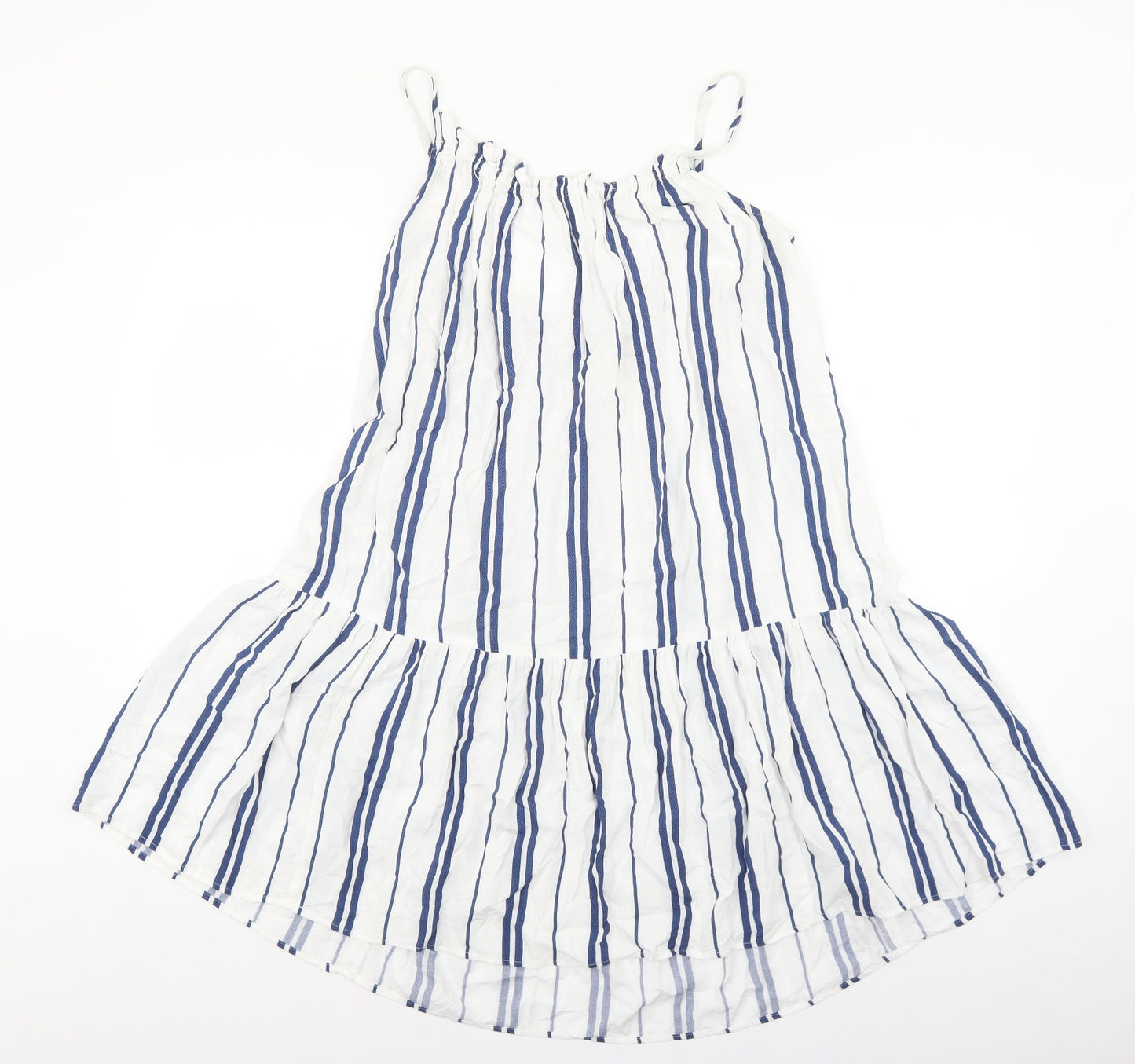 H&M Womens White Striped Viscose Tank Dress Size 10 Round Neck Pullover