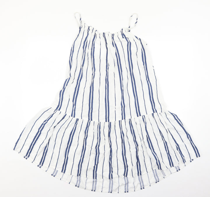 H&M Womens White Striped Viscose Tank Dress Size 10 Round Neck Pullover