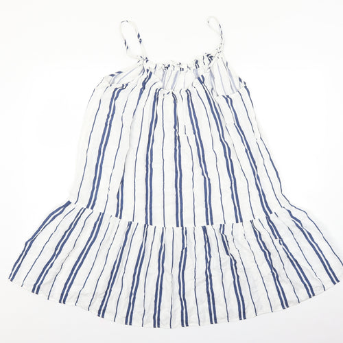 H&M Womens White Striped Viscose Tank Dress Size 10 Round Neck Pullover