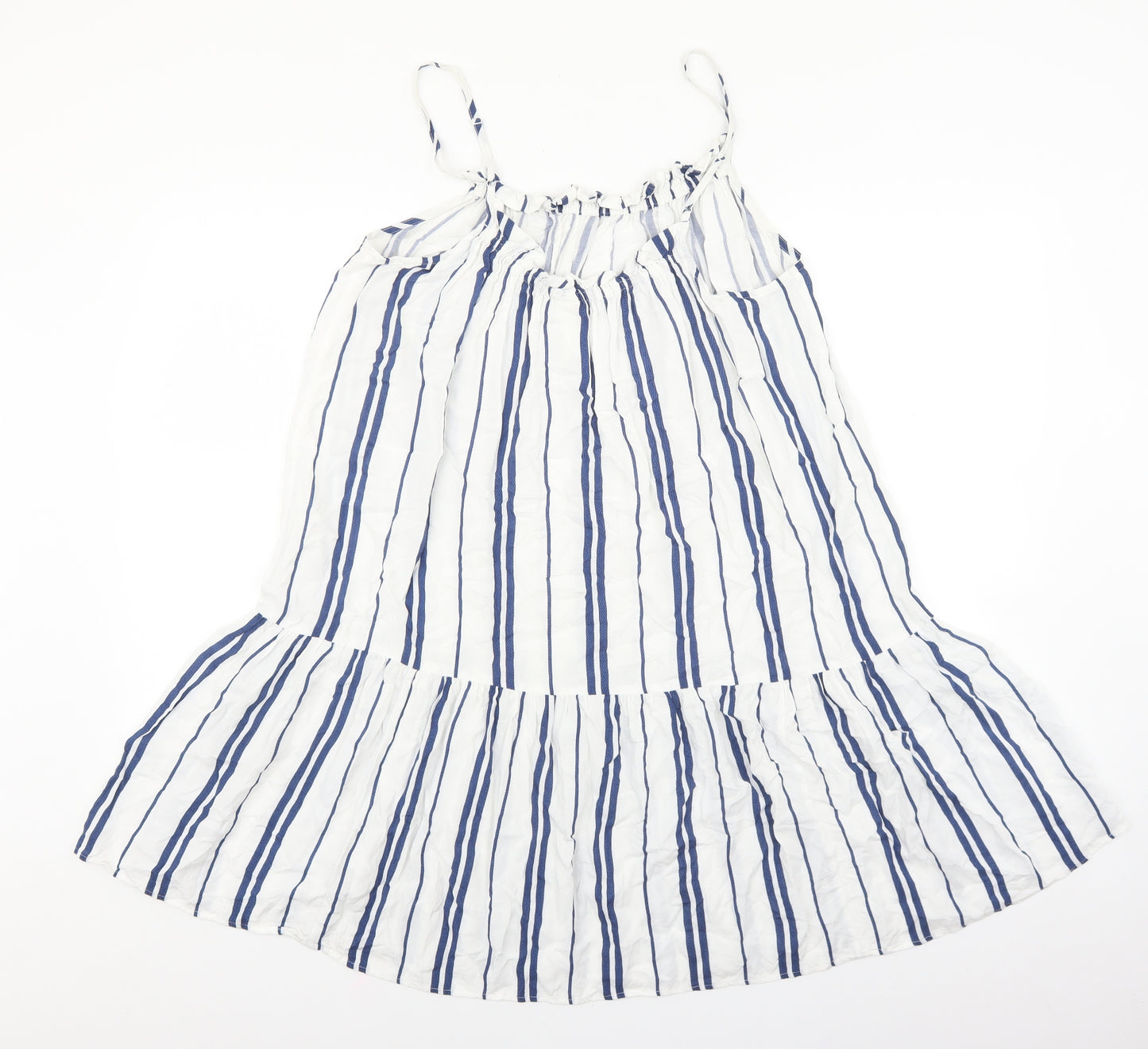 H&M Womens White Striped Viscose Tank Dress Size 10 Round Neck Pullover