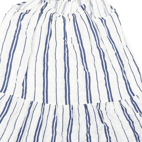 H&M Womens White Striped Viscose Tank Dress Size 10 Round Neck Pullover