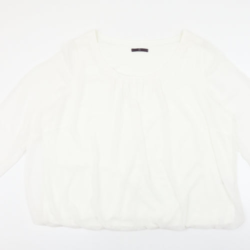 e. Womens White Polyester Cropped Blouse Size 26 Round Neck