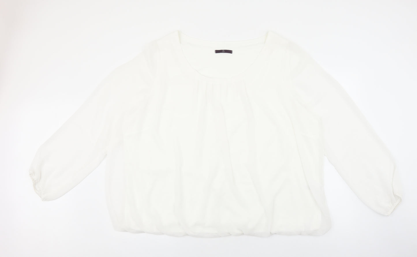 e. Womens White Polyester Cropped Blouse Size 26 Round Neck