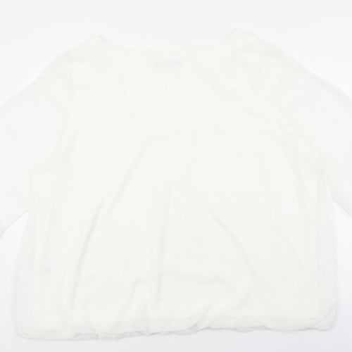 e. Womens White Polyester Cropped Blouse Size 26 Round Neck