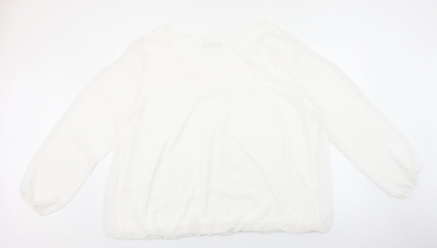 e. Womens White Polyester Cropped Blouse Size 26 Round Neck