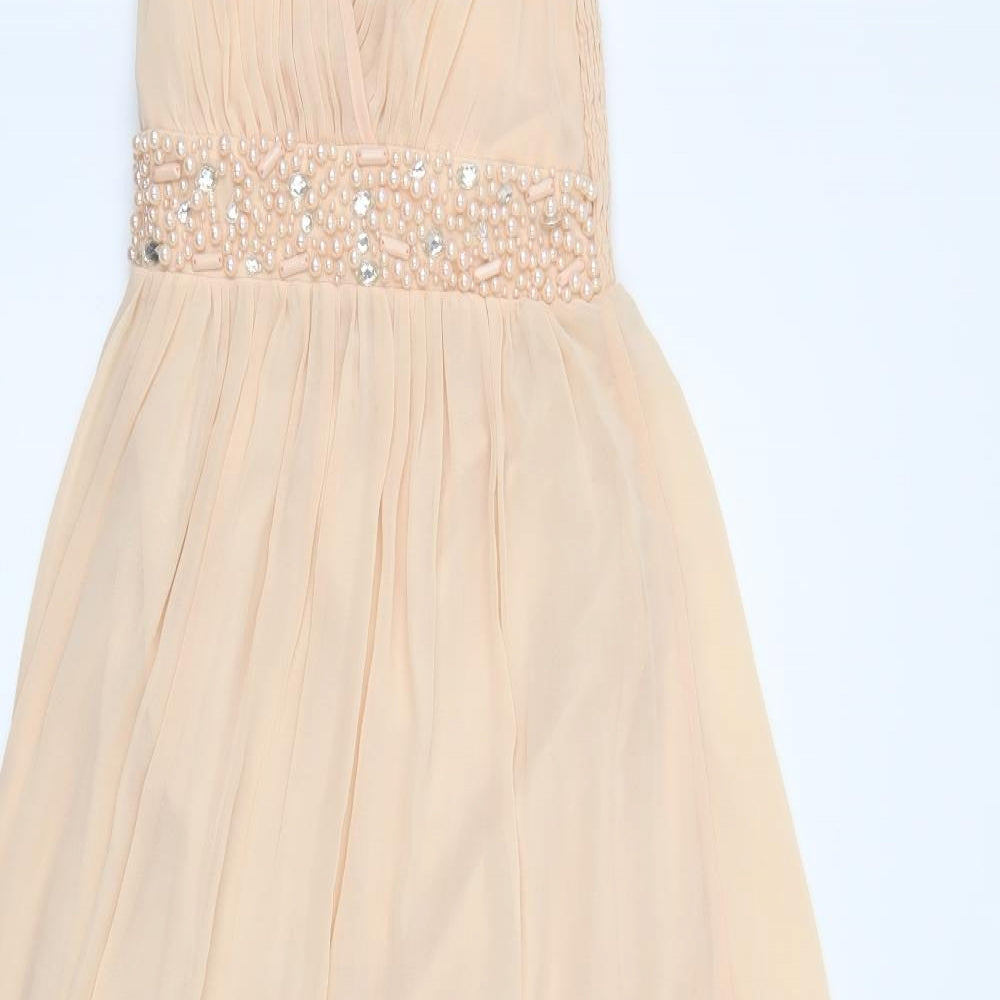 Quiz Womens Pink Polyester Ball Gown Size 8 V-Neck Zip