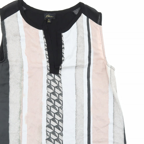 Ballentina Womens Pink Striped Polyester Basic Tank Size 16 V-Neck