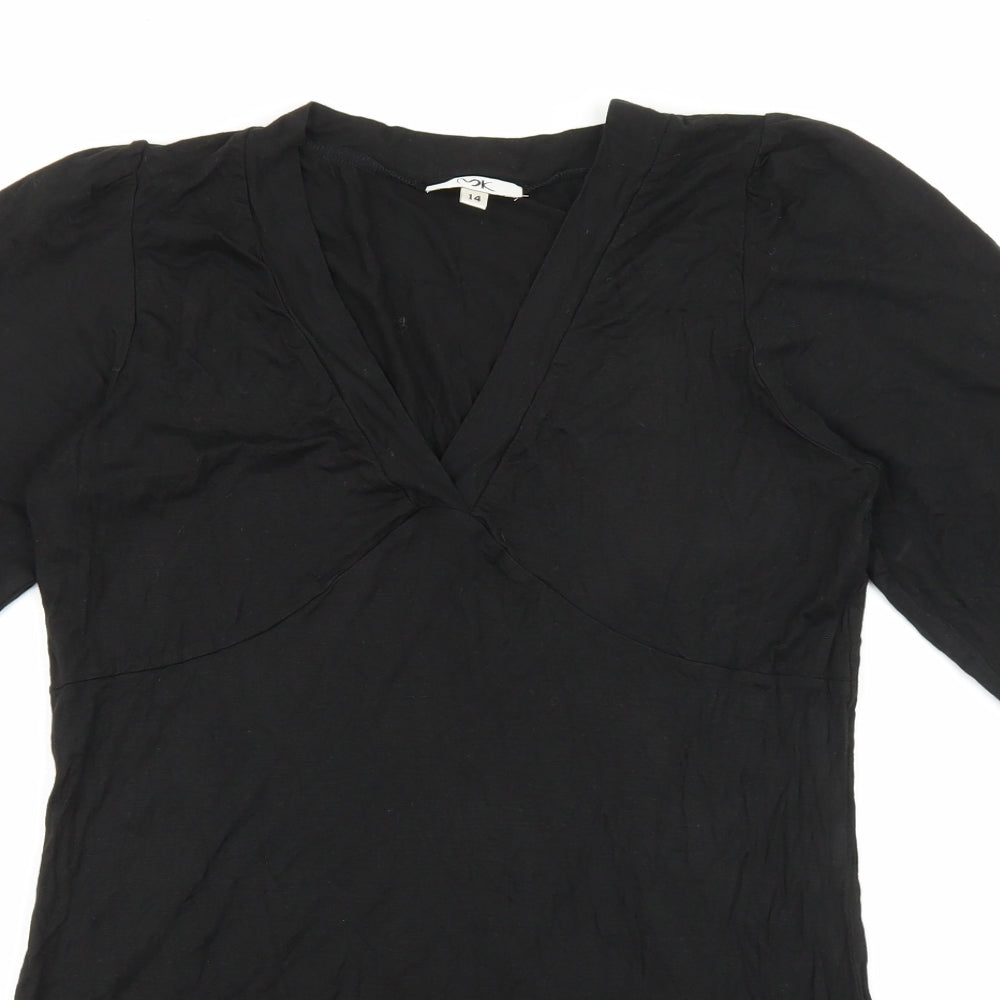 MK Womens Black Viscose Tunic T-Shirt Size 14 V-Neck