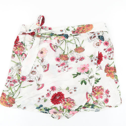 By Swan Womens White Geometric Viscose Wrap Skort Size L Tie