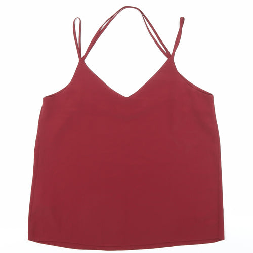 New Look Womens Red Polyester Basic Tank Size 12 V-Neck