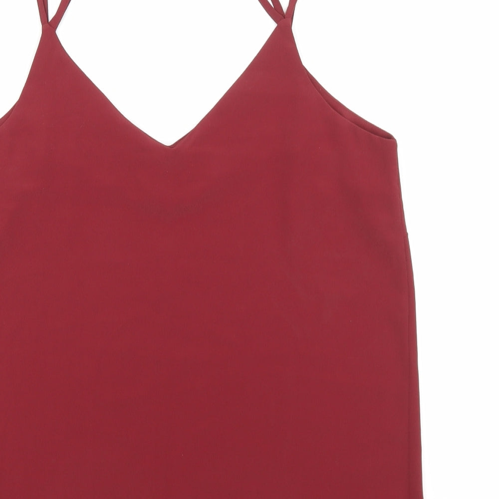 New Look Womens Red Polyester Basic Tank Size 12 V-Neck