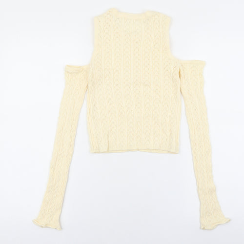 Stradivarius Womens Ivory Roll Neck Geometric Acrylic Pullover Jumper Size M - Cold Shoulder