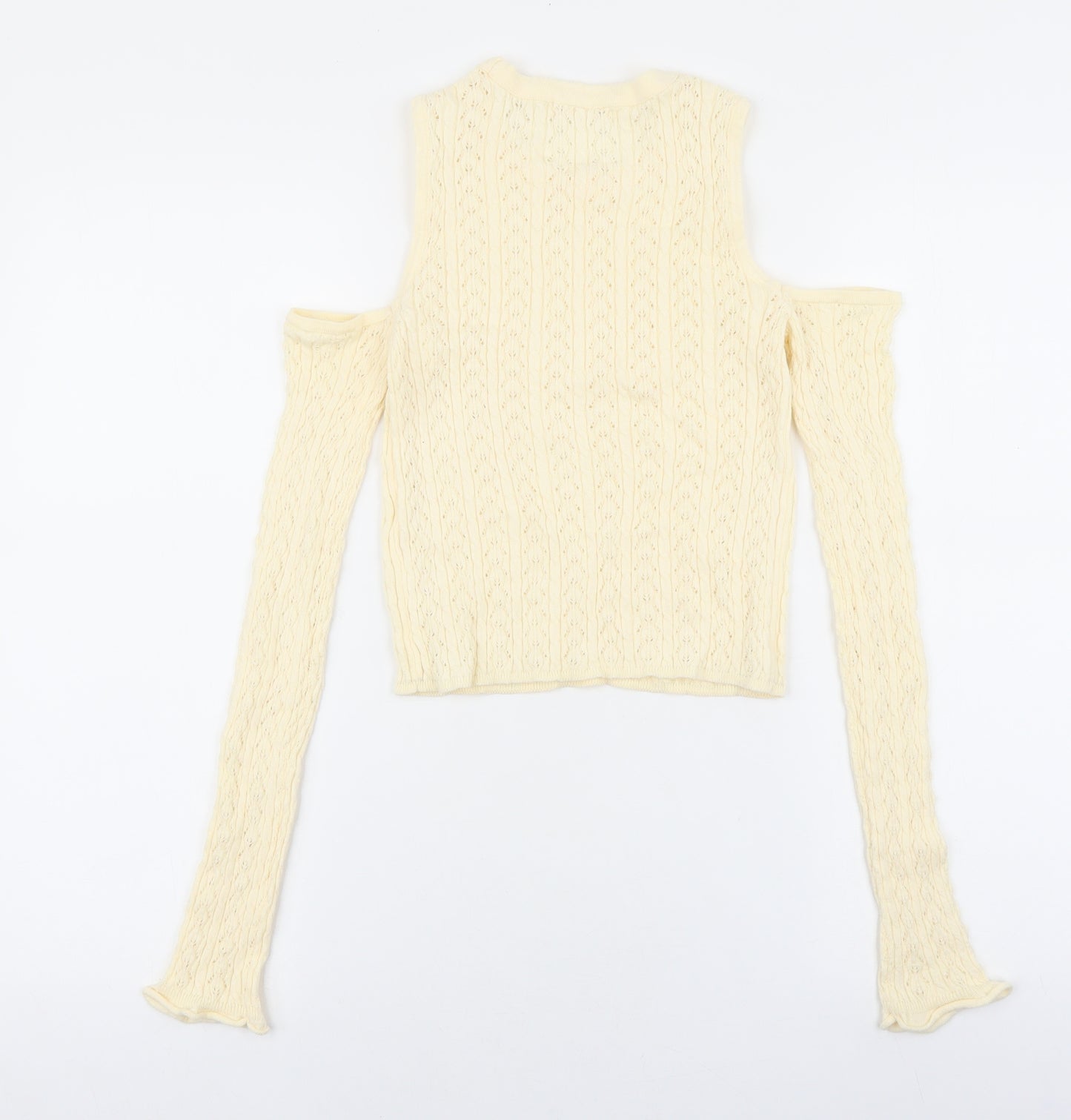 Stradivarius Womens Ivory Roll Neck Geometric Acrylic Pullover Jumper Size M - Cold Shoulder