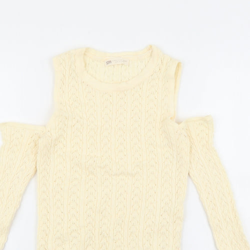 Stradivarius Womens Ivory Roll Neck Geometric Acrylic Pullover Jumper Size M - Cold Shoulder