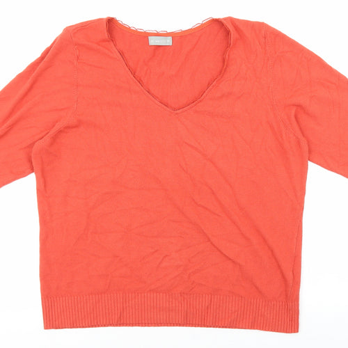 Marks and Spencer Womens Orange V-Neck Viscose Pullover Jumper Size 20