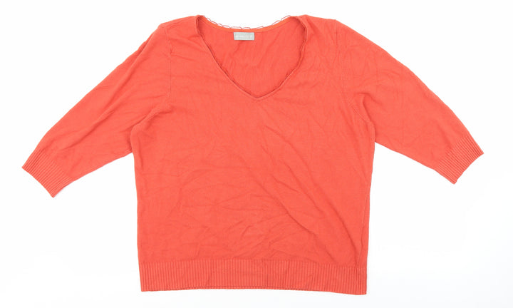 Marks and Spencer Womens Orange V-Neck Viscose Pullover Jumper Size 20