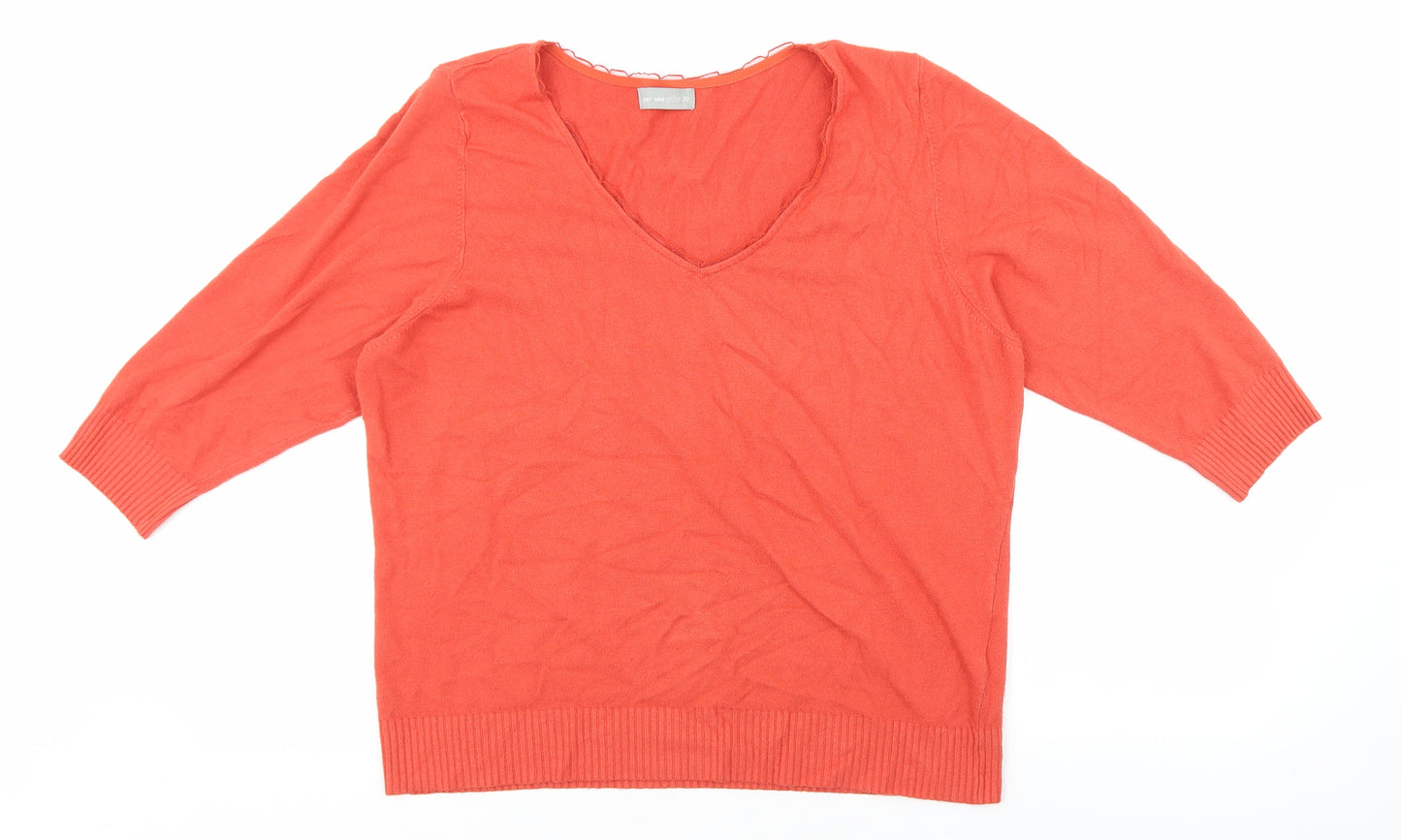 Marks and Spencer Womens Orange V-Neck Viscose Pullover Jumper Size 20