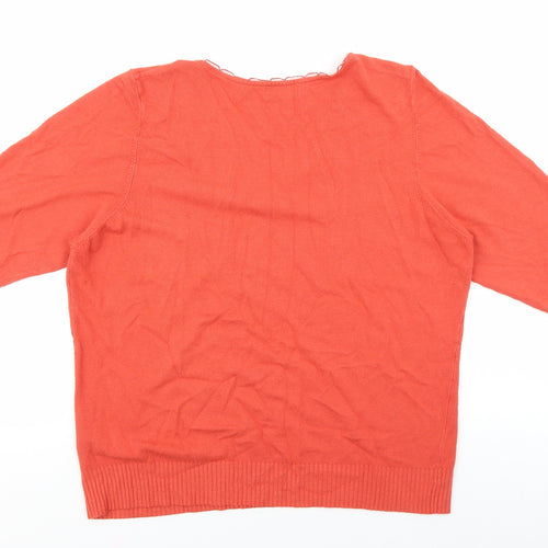 Marks and Spencer Womens Orange V-Neck Viscose Pullover Jumper Size 20
