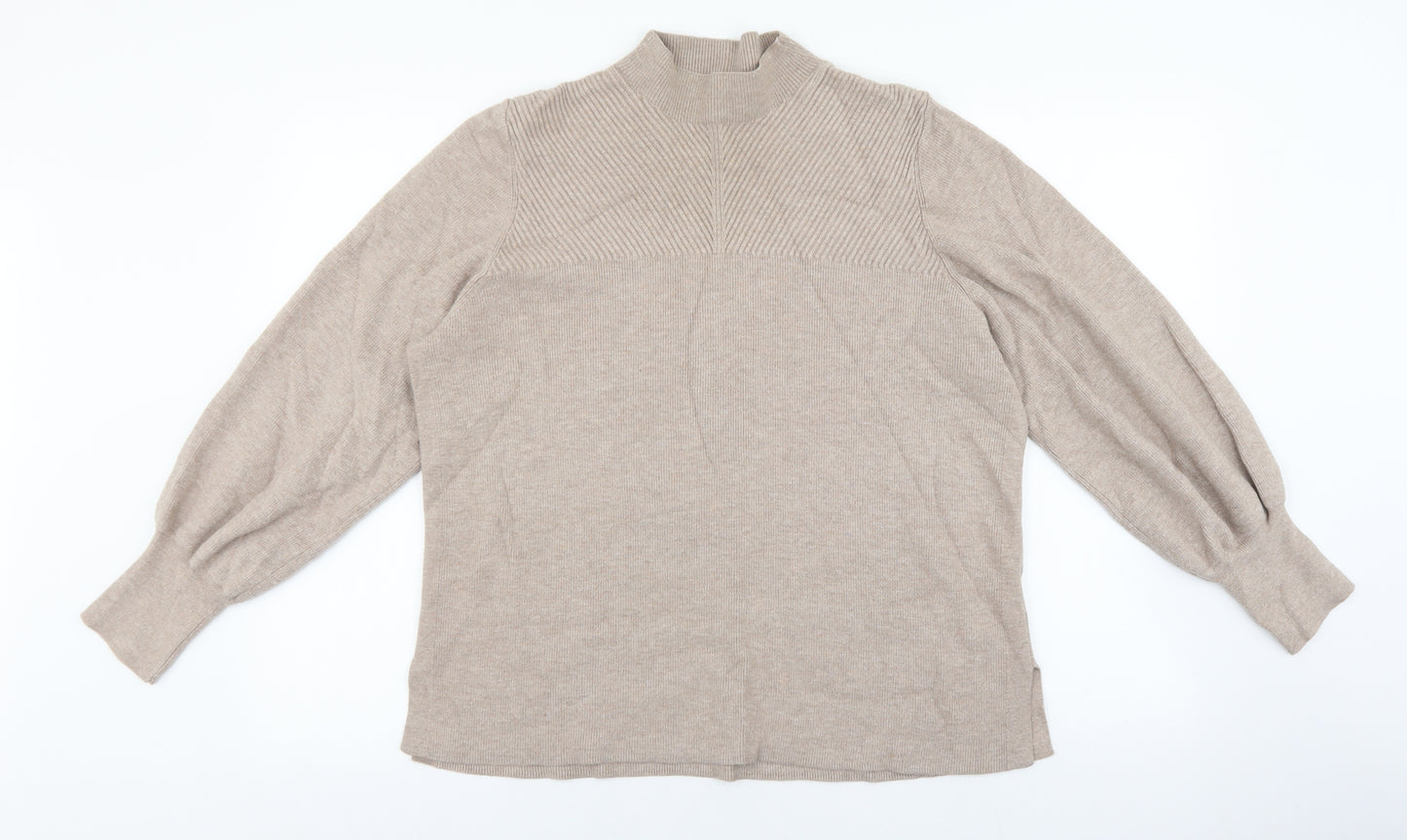 Marks and Spencer Womens Beige High Neck Viscose Pullover Jumper Size XL