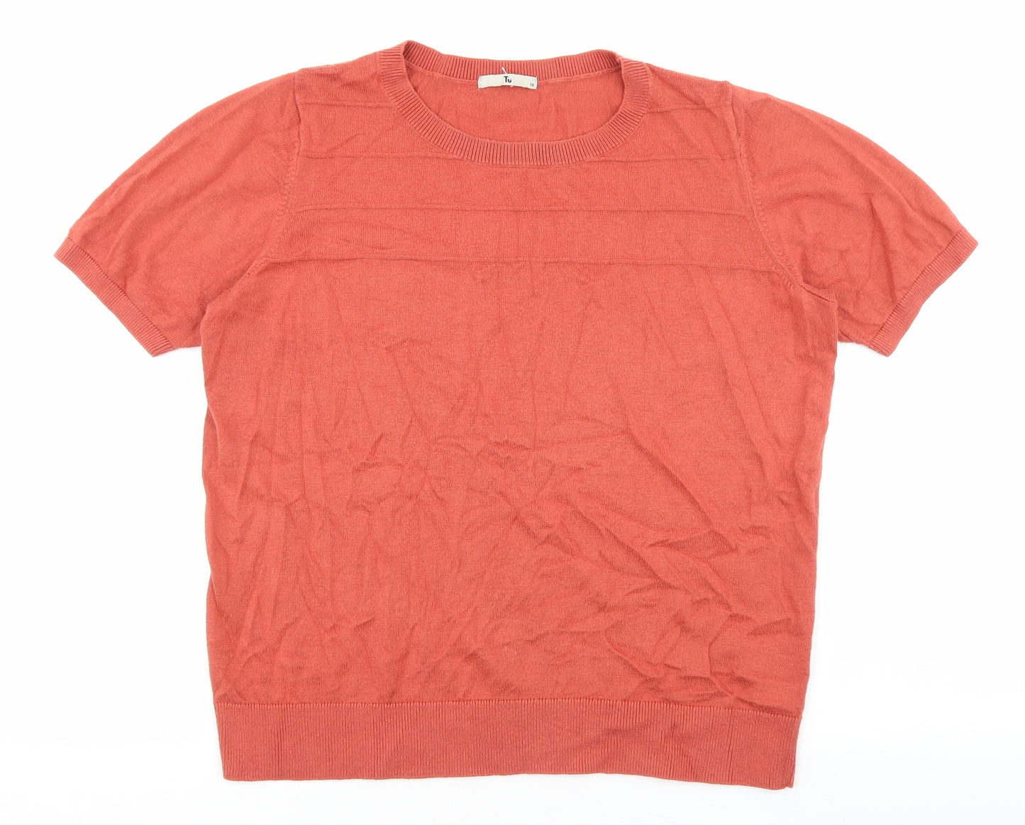 TU Womens Orange Round Neck Cotton Pullover Jumper Size 16