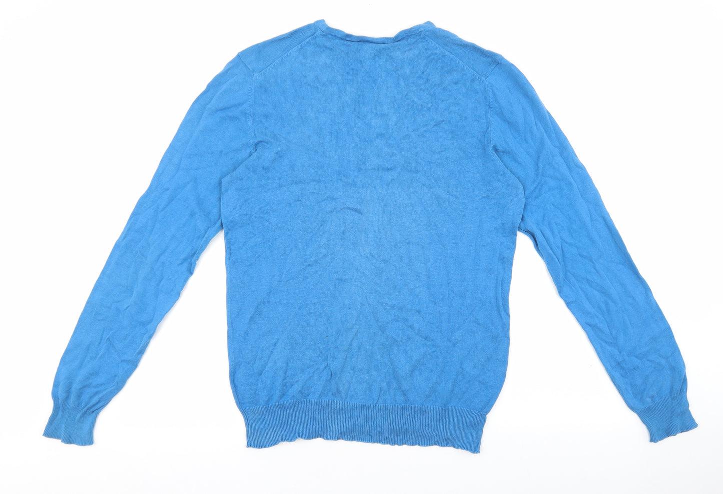 H&M Mens Blue Round Neck Cotton Pullover Jumper Size M