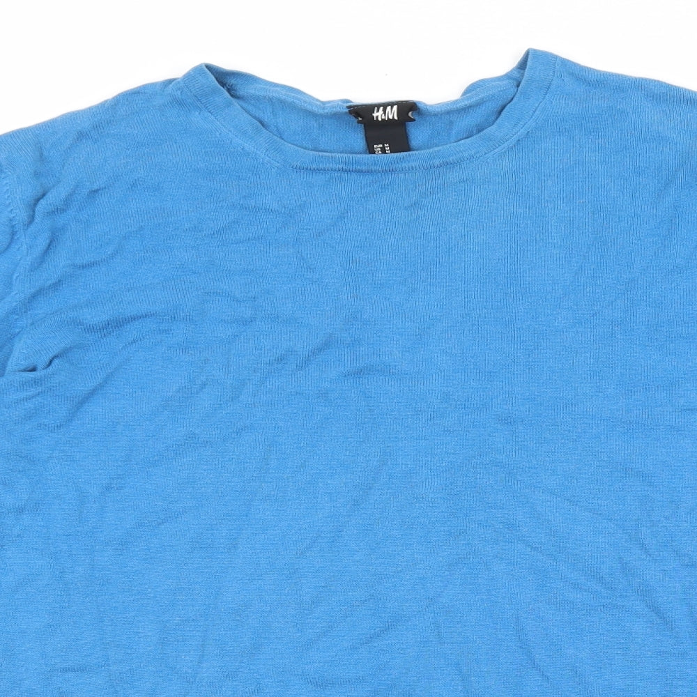 H&M Mens Blue Round Neck Cotton Pullover Jumper Size M