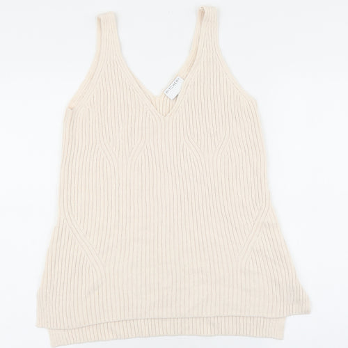 Witchery Womens Beige V-Neck Cotton Pullover Jumper Size S