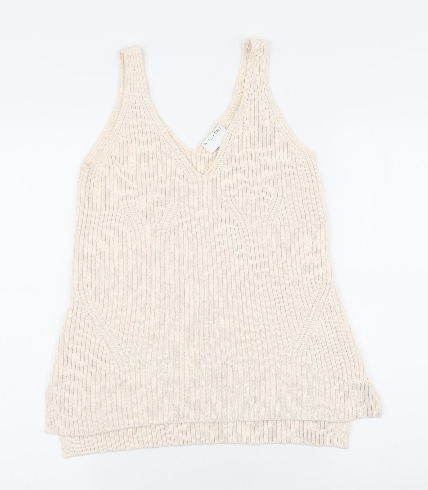 Witchery Womens Beige V-Neck Cotton Pullover Jumper Size S