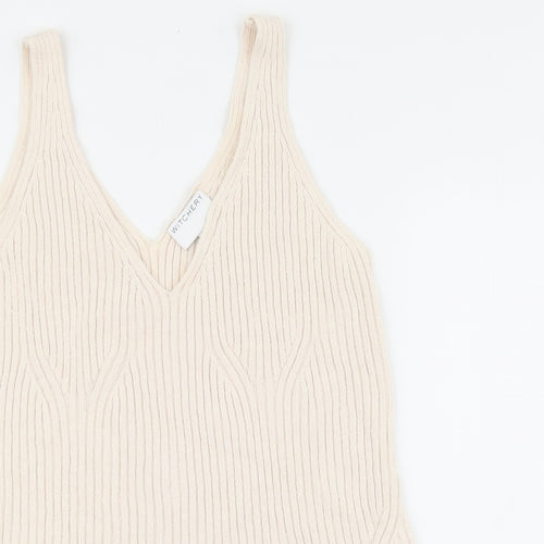 Witchery Womens Beige V-Neck Cotton Pullover Jumper Size S