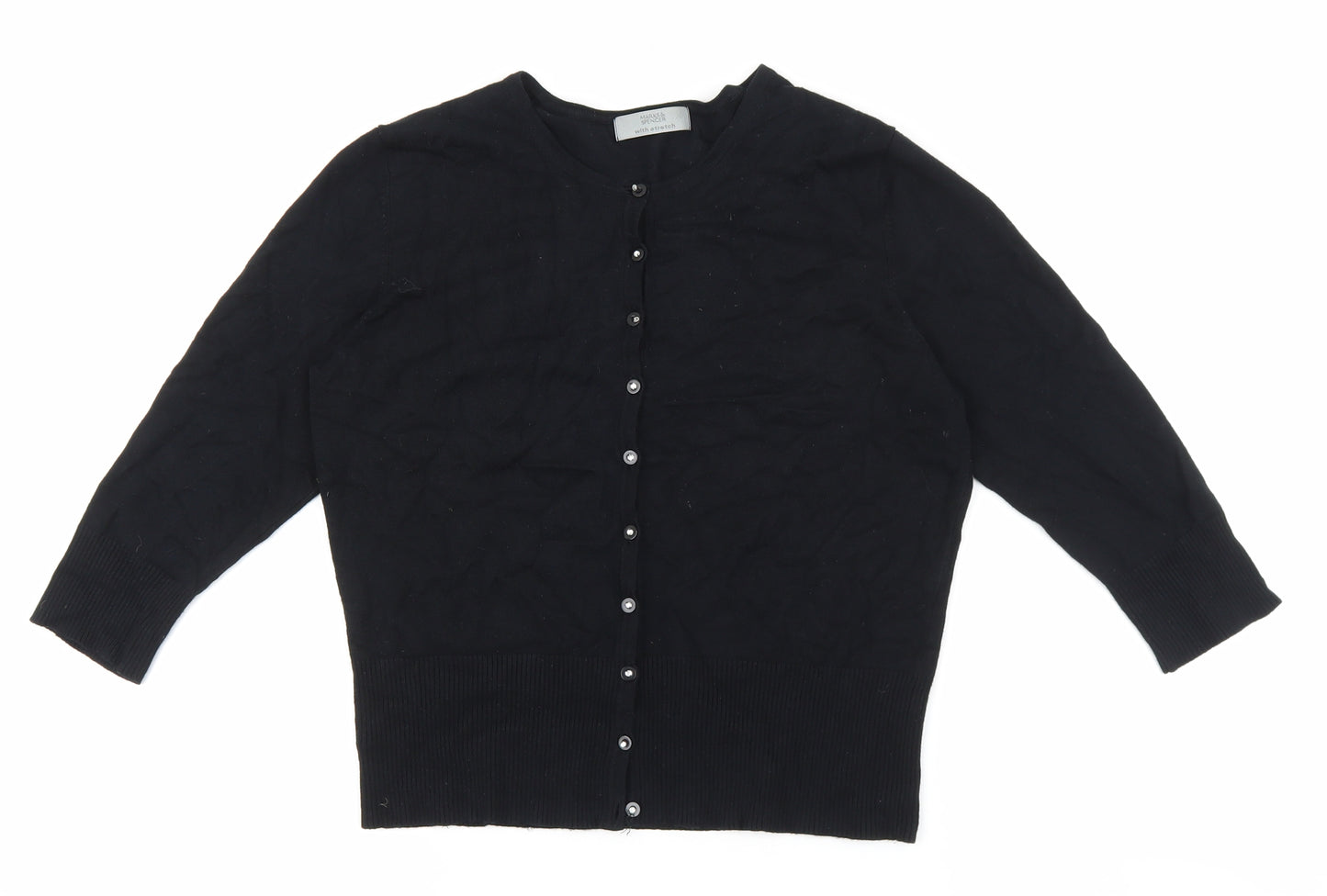 Marks and Spencer Womens Black Round Neck Viscose Cardigan Jumper Size 14