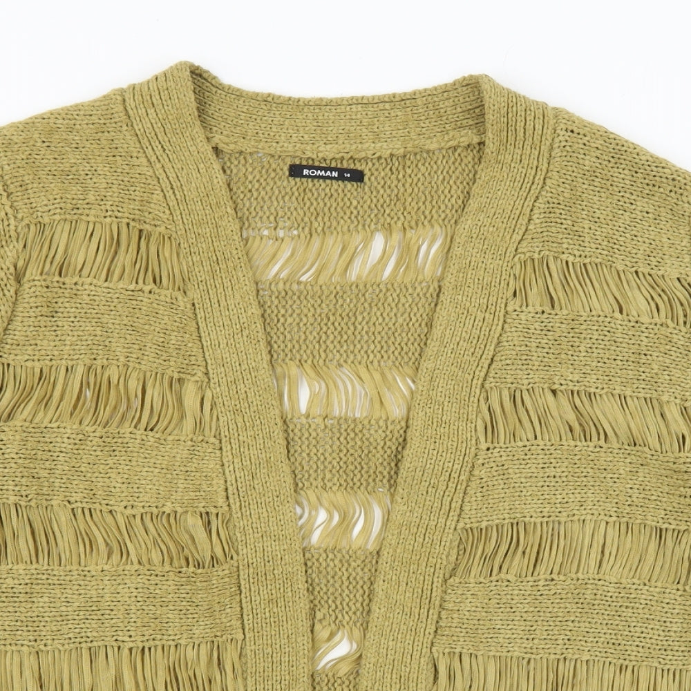 Roman Womens Green V-Neck Striped Acrylic Cardigan Jumper Size 14