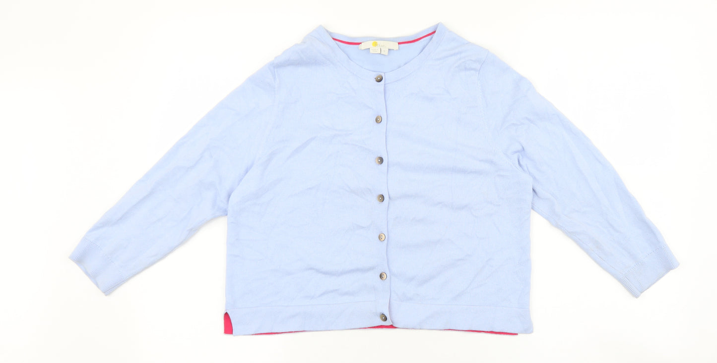Boden Womens Blue Round Neck Cotton Cardigan Jumper Size M
