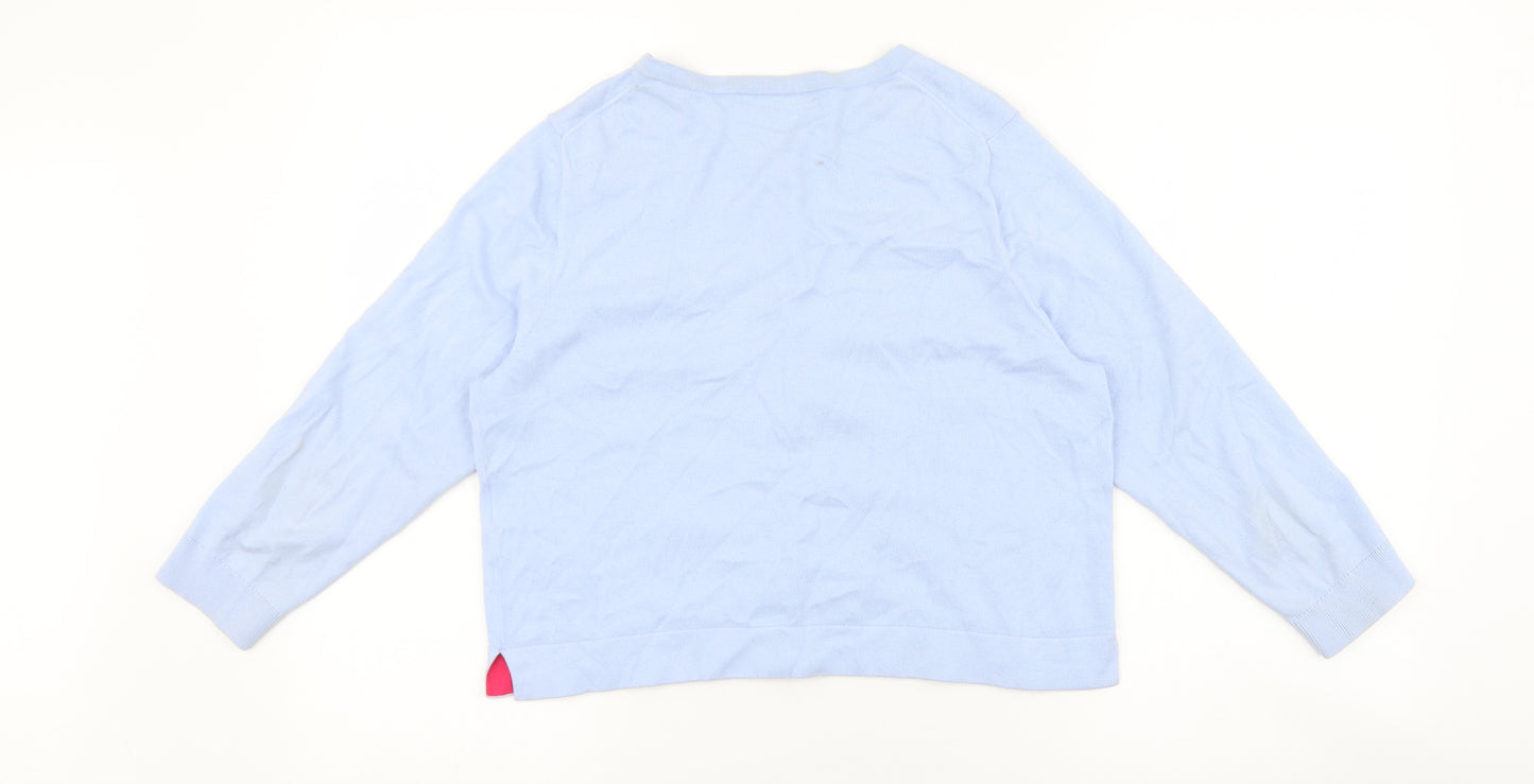 Boden Womens Blue Round Neck Cotton Cardigan Jumper Size M