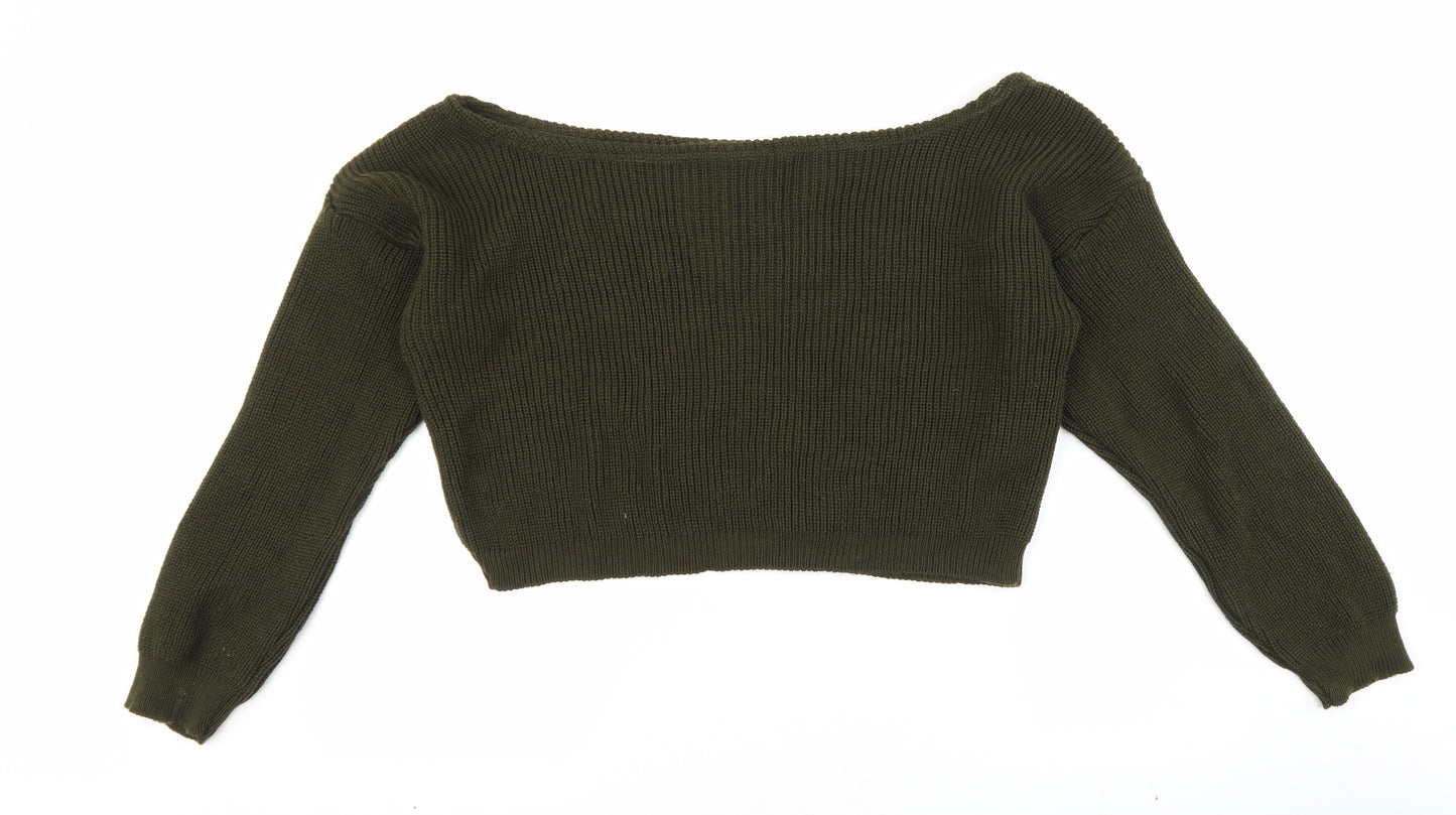 PRETTYLITTLETHING Womens Green Scoop Neck Acrylic Pullover Jumper Size S - Cropped