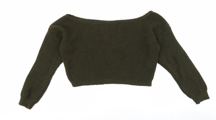 PRETTYLITTLETHING Womens Green Scoop Neck Acrylic Pullover Jumper Size S - Cropped