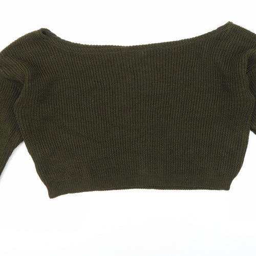 PRETTYLITTLETHING Womens Green Scoop Neck Acrylic Pullover Jumper Size S - Cropped