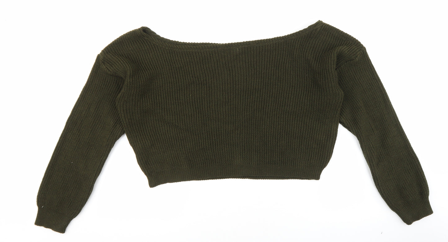 PRETTYLITTLETHING Womens Green Scoop Neck Acrylic Pullover Jumper Size S - Cropped