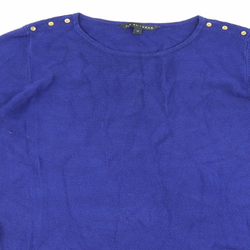 love knitwear Womens Blue Round Neck Acrylic Pullover Jumper Size 14