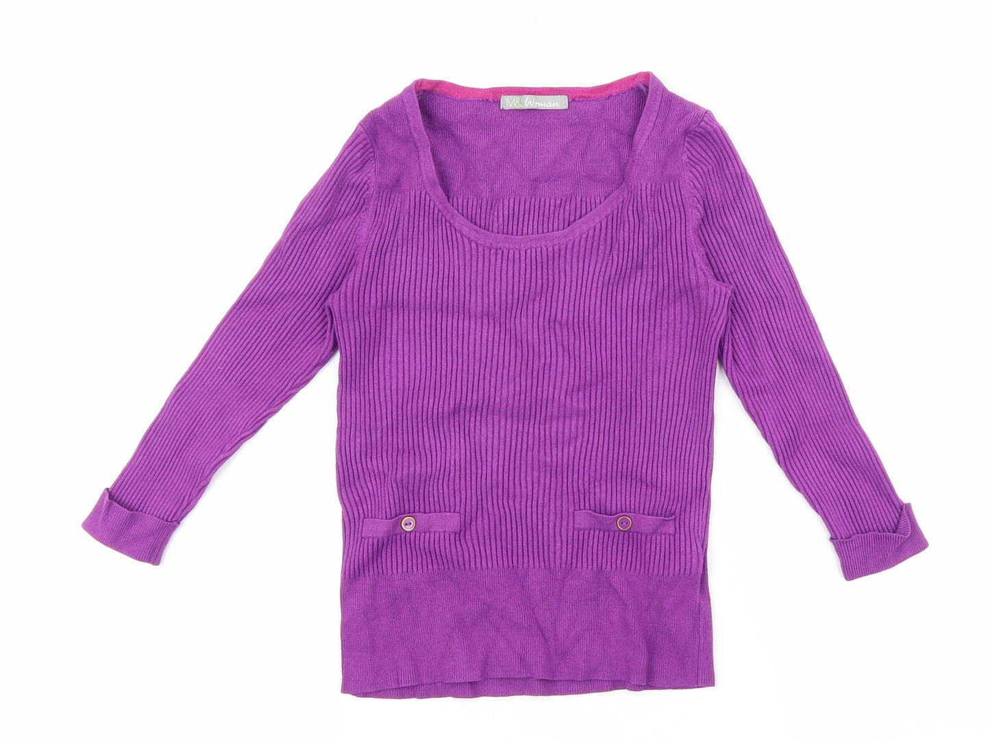 Marks and Spencer Womens Purple Round Neck Viscose Pullover Jumper Size 8