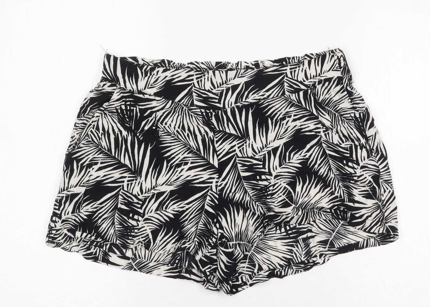 H&M Womens Black Geometric Viscose Basic Shorts Size 12 Regular Pull On