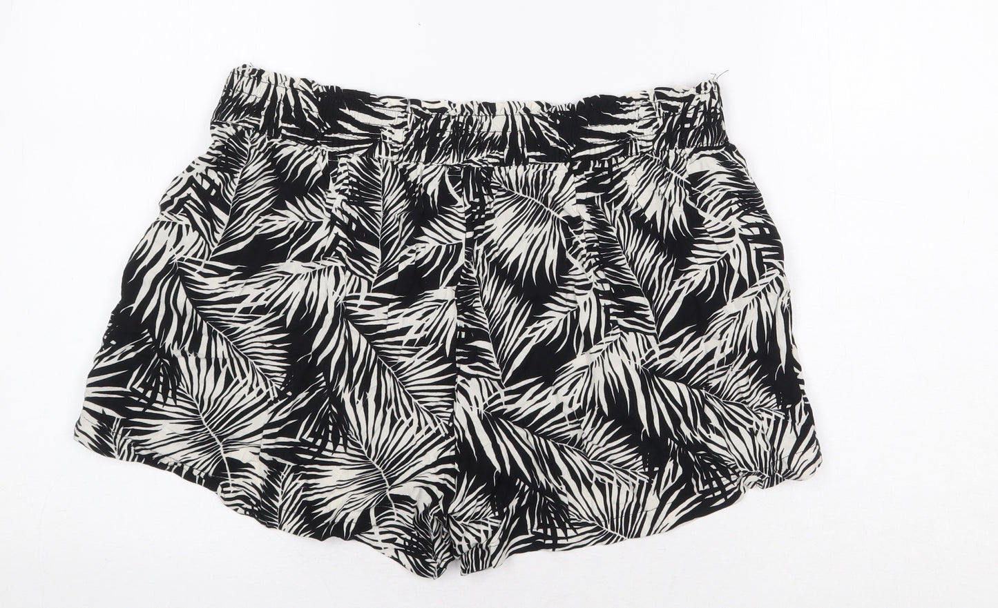 H&M Womens Black Geometric Viscose Basic Shorts Size 12 Regular Pull On