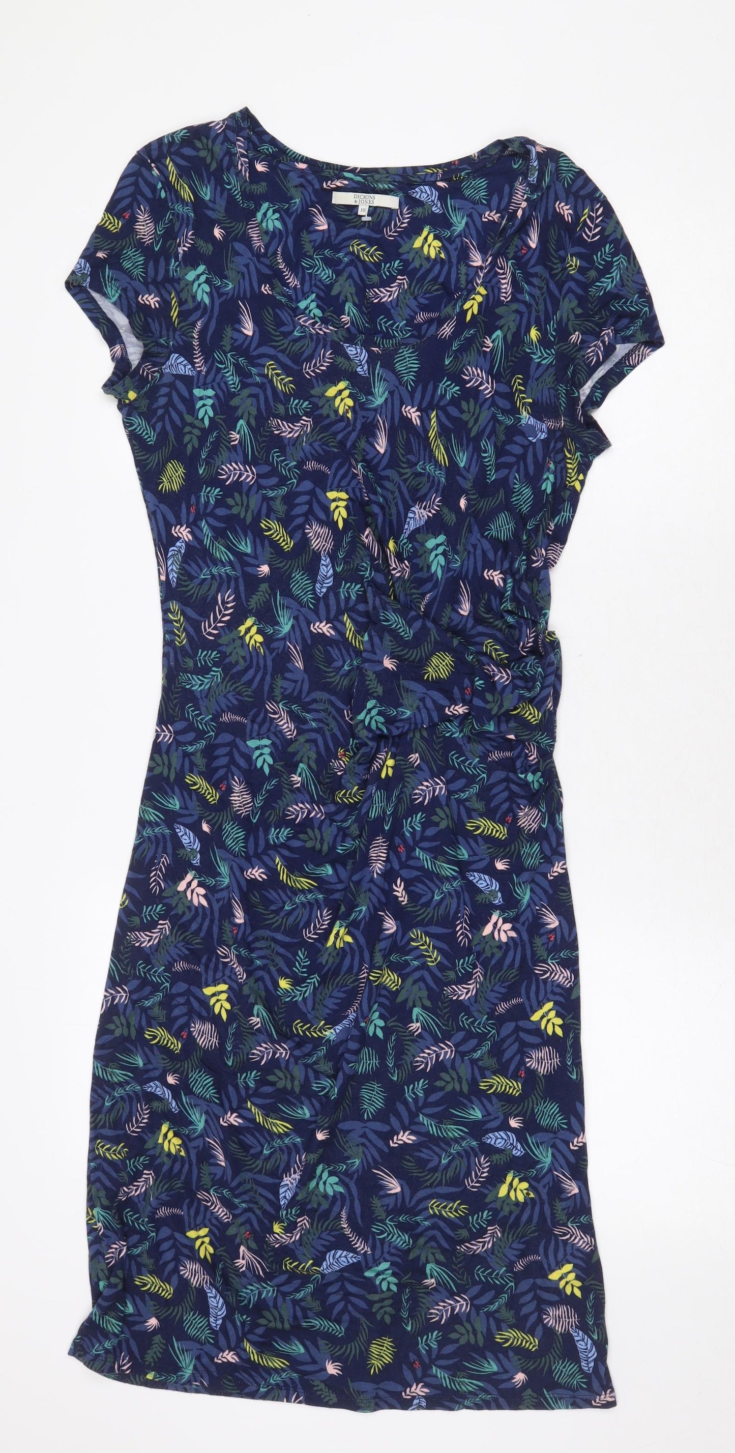 Dickins & Jones Womens Blue Floral Viscose Pencil Dress Size 10 Boat Neck Pullover