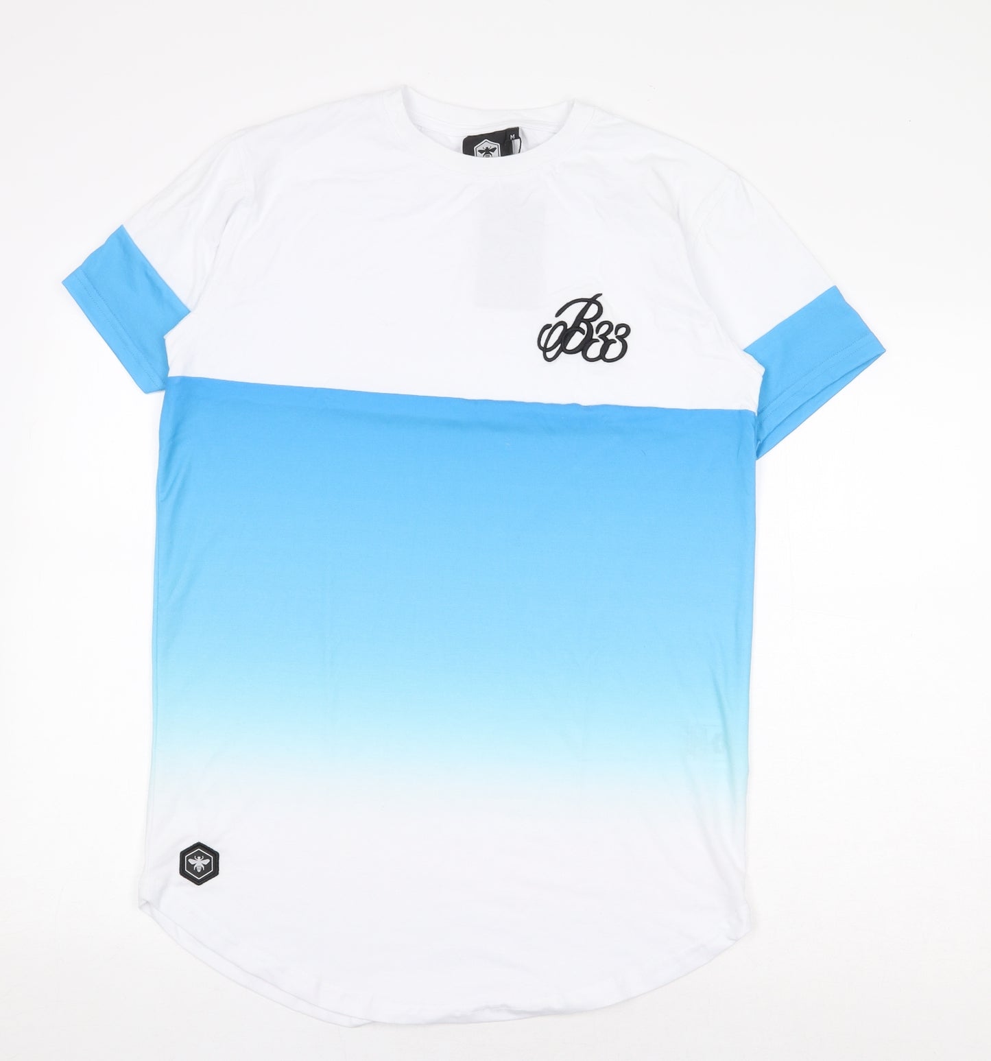 Bee Inspired Mens Blue Colourblock Polyester T-Shirt Size M Round Neck