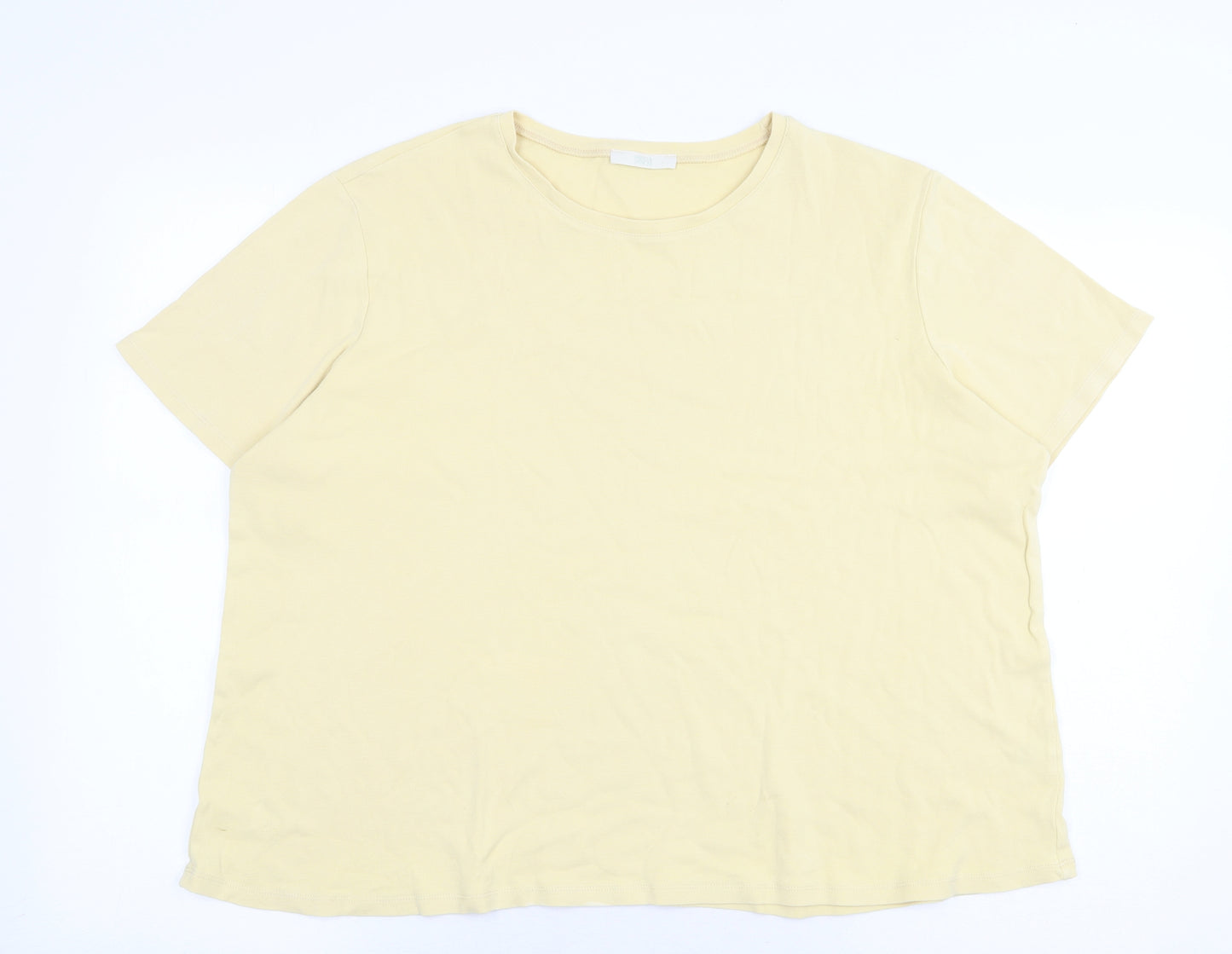 Marks and Spencer Womens Yellow 100% Cotton Basic T-Shirt Size 20 Round Neck