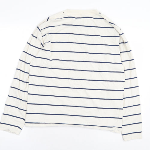 Uniqlo Womens White Striped 100% Cotton Basic T-Shirt Size S Round Neck