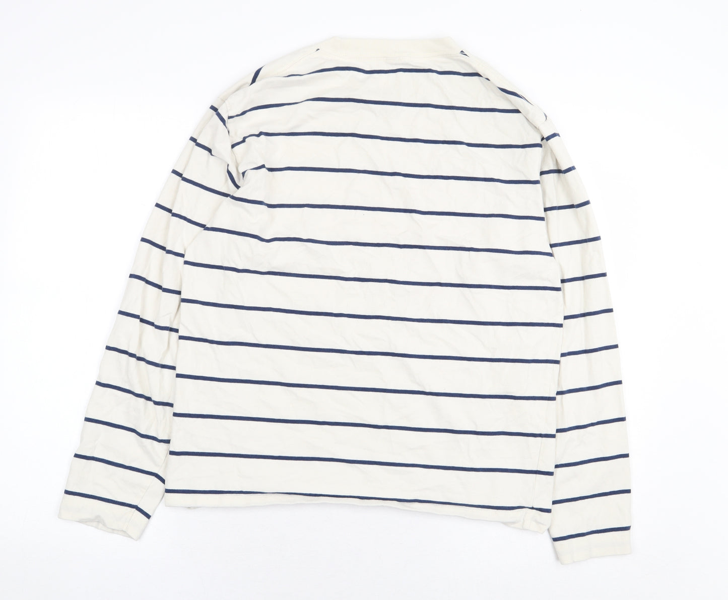 Uniqlo Womens White Striped 100% Cotton Basic T-Shirt Size S Round Neck