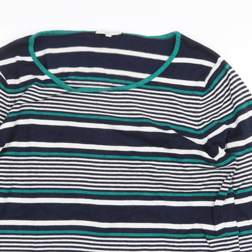 CC Womens Blue Striped Viscose Basic T-Shirt Size L Round Neck